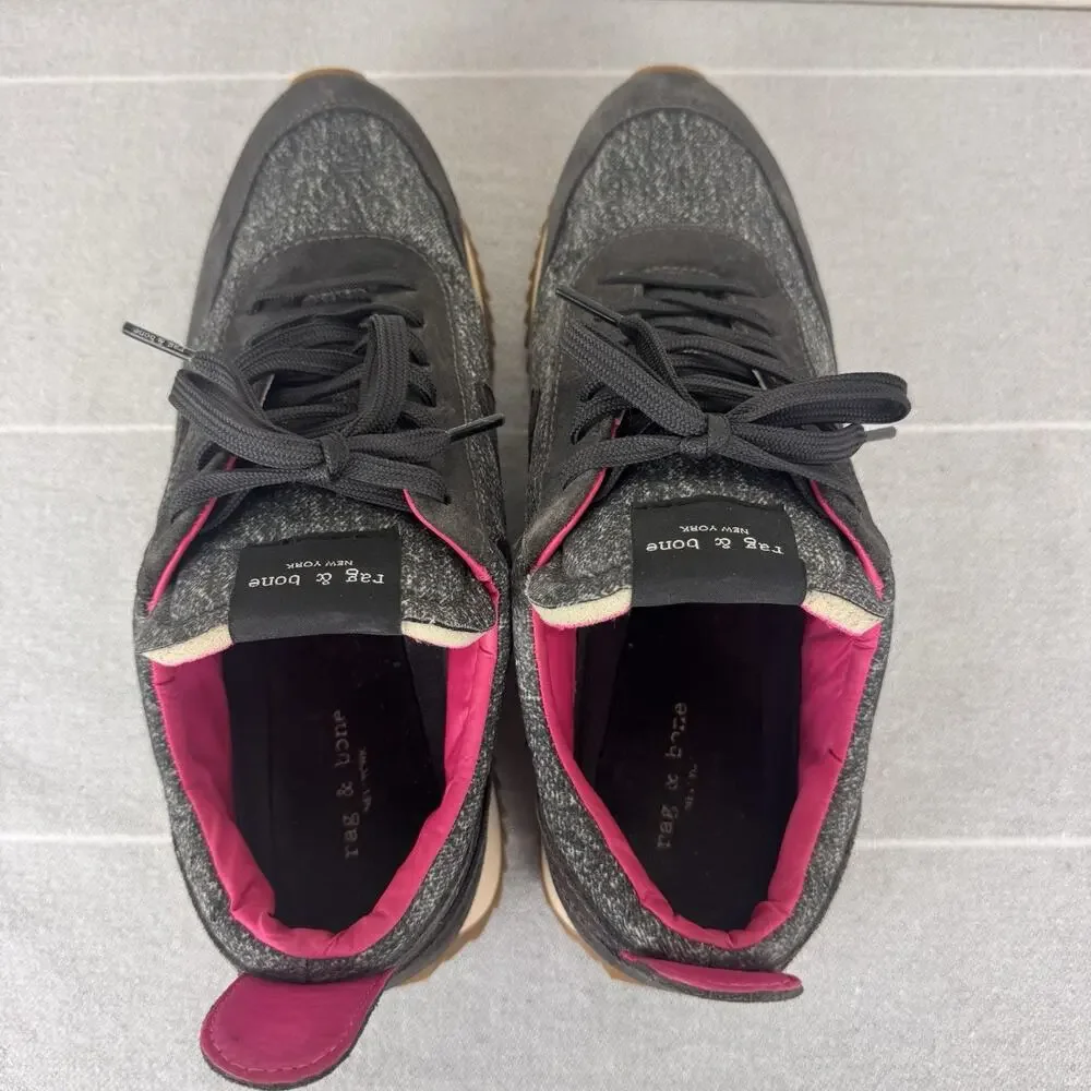 Rag & Bone Retro Runners Sporty Athletic Running Sneakers Grey Denim Pink 9 / 39